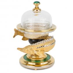 Икорница &amp;quot;Осетр&amp;quot; на малахите Златоуст