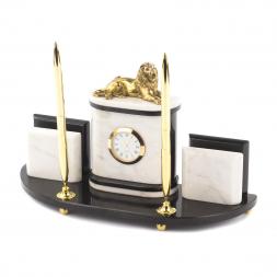 Письменный набор с визитницами "Лев" камень белый мрамор