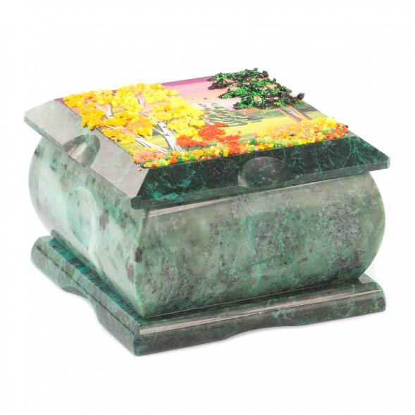 Шкатулка змеевик рисунок осень 10х10х6,5 см 119905