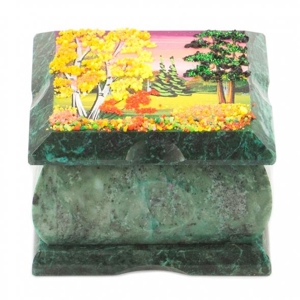 Шкатулка змеевик рисунок осень 10х10х6,5 см 119905