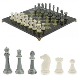 Шахматы &amp;quot;Стаунтон&amp;quot; из мрамолита  и змеевика доска 44х44 см