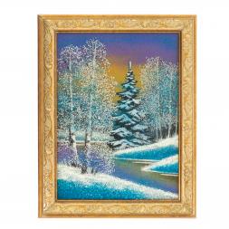 Картина "Зимняя ночь" рамка багет 15х20 см каменная крошка
