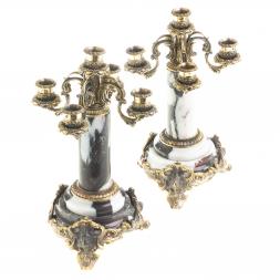 Канделябры из бронзы и мрамора "Барокко" на 5 свечей пара