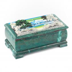 Шкатулка &amp;quot;Зимний пейзаж&amp;quot; змеевик 18х9х7 см