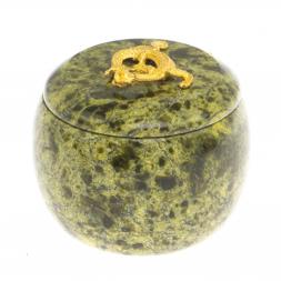 Шкатулка из змеевика круглая с ящерицей 6х6х5,5 см