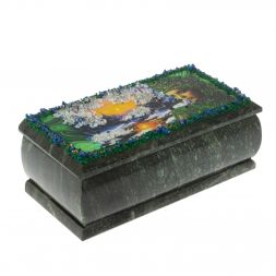 Шкатулка &amp;quot;Хозяйка медной горы. Зима&amp;quot; из змеевика 18х9х8 см