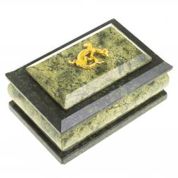 Шкатулка из камня змеевик с ящеркой 12х7,5х6 см