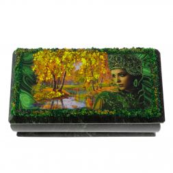 Шкатулка &amp;quot;Хозяйка медной горы. Осень&amp;quot; из змеевика 18х9х8 см