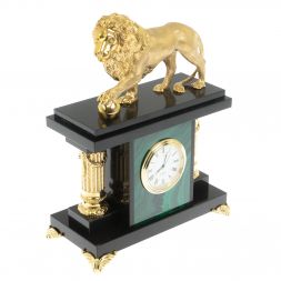Часы &amp;quot;Лев с шаром&amp;quot; из малахита