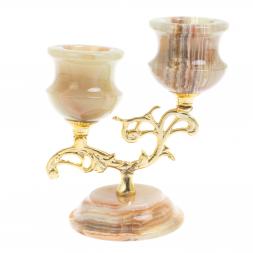 Подсвечник двухрожковый из оникса 11,5х11,5х13,5 см