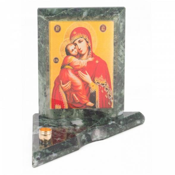 Икона с подсвечником Владимирская малая из змеевика 9,5х9,5х10 см 118819