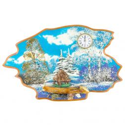 Часы с картиной &amp;quot;Кабан зима&amp;quot; 50х32 см каменная крошка