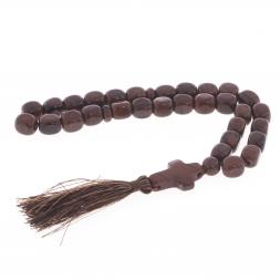 Четки с крестом из коричневого обсидиана 30 бусин цилиндр