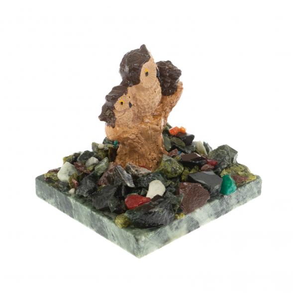 Сувенир &amp;quot;Два филина на пне&amp;quot; на змеевике 116548