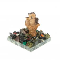 Сувенир &amp;quot;Два филина на пне&amp;quot; на змеевике