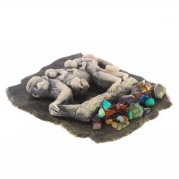 Магнит с самоцветами "Обезьяна с детенышами" змеевик