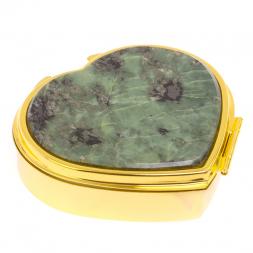 Таблетница &amp;quot;Сердце&amp;quot; на 3 отделения из камня офит цвет золото