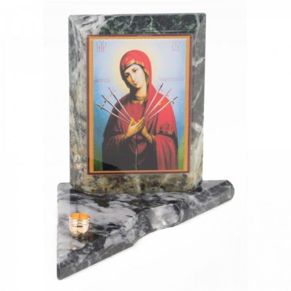 Икона с подсвечником Семистрельная малая из змеевика 9,5х9,5х10 см 118820