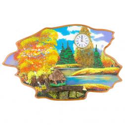 Часы с картиной &amp;quot;Кабан осень&amp;quot; 50х32 см каменная крошка