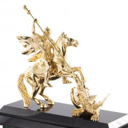 Интерьерные часы из малахита "Святой Георгий Победоносец" бронза