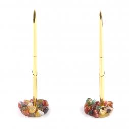 Ручка металлическая на подставке из камня агат