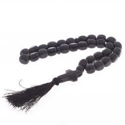 Четки с крестом из черного обсидиана 30 бусин цилиндр