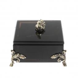 Шкатулка &amp;quot;Певчая птица&amp;quot; черный обсидиан 9х9х7,5 см