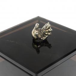 Шкатулка &amp;quot;Певчая птица&amp;quot; черный обсидиан 9х9х7,5 см