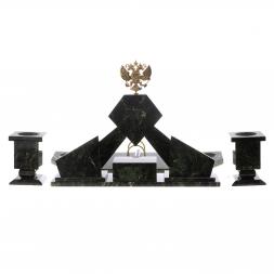 Письменный набор "Герб РФ" из змеевика с бюваром и лотком А4