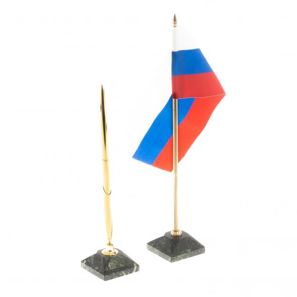 Письменный набор &amp;quot;Герб РФ&amp;quot; из змеевика с бюваром и лотком А4 124314