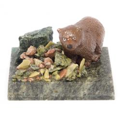 Сувенир &amp;quot;Мишка идет&amp;quot; змеевик самоцветы