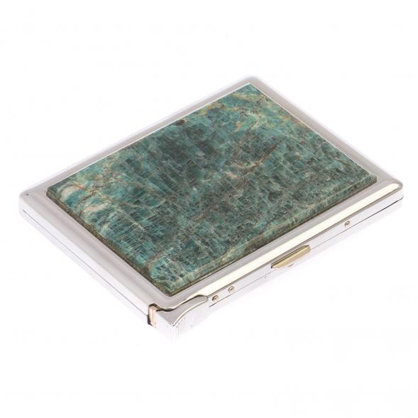 Портсигар на 10 сигарет с зажигалкой камень голубой апатит 125601