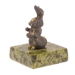 Статуэтка из бронзы на подставке из змеевика "Заяц"