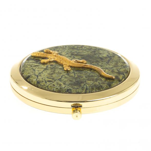 Зеркальце круглое из змеевика ящерица прямая цвет золото 122745