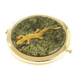 Зеркальце круглое из змеевика ящерица прямая цвет золото
