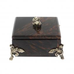 Шкатулка &amp;quot;Певчая птица&amp;quot; камень обсидиан коричневый 9х9х7,5 см