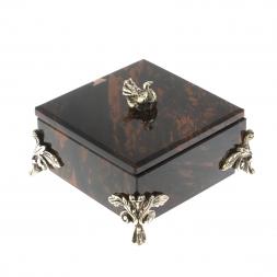 Шкатулка &amp;quot;Певчая птица&amp;quot; камень обсидиан коричневый 9х9х7,5 см