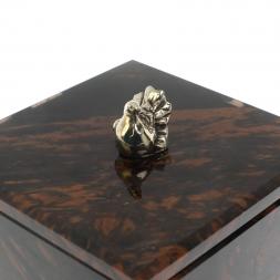 Шкатулка &amp;quot;Певчая птица&amp;quot; камень обсидиан коричневый 9х9х7,5 см