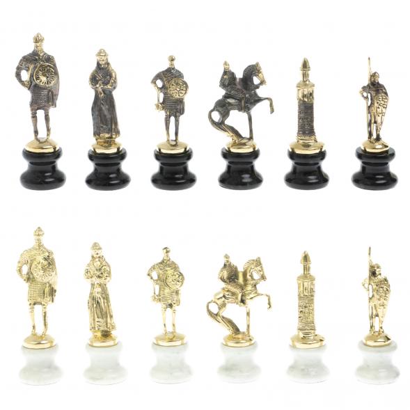 Шахматы &amp;quot;Русские&amp;quot; на подставках 44х44 см мрамор / змеевик литье бронза 128605
