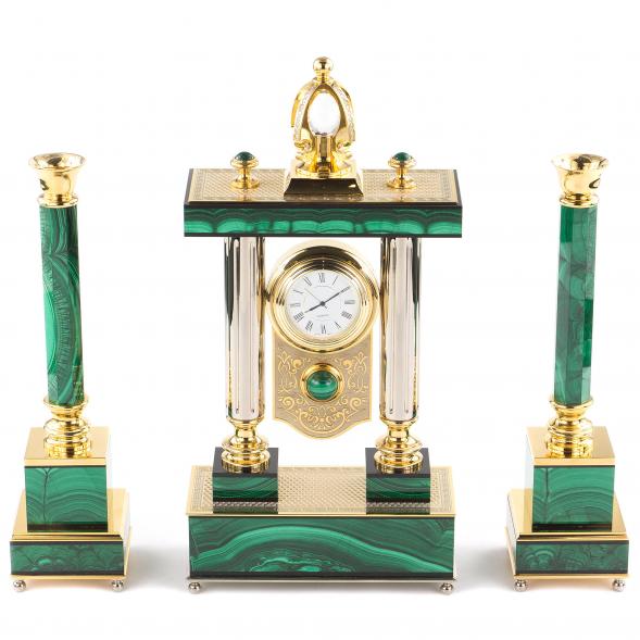 Каминные часы с подсвечниками из малахита 120871