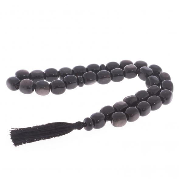 Четки из обсидиана с иризацией 33 бусины овал 122085