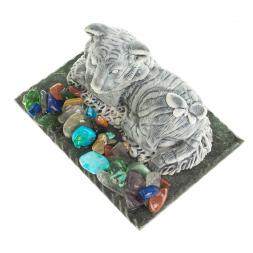 Сувенир фигурка "Тигрёнок с бабочкой" из змеевика и мрамолита 8,5х6,5х5 см