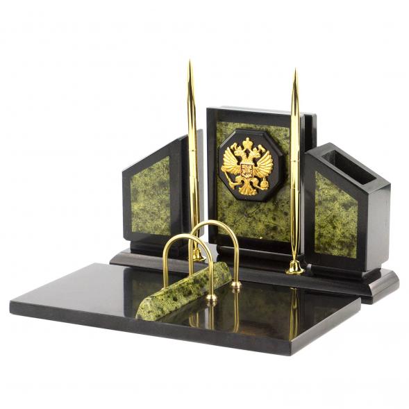 Настольный прибор &amp;quot;Герб России&amp;quot; камень змеевик 113247