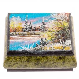 Шкатулка змеевик рисунок Весна 10х8х5 см