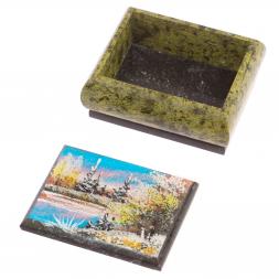 Шкатулка змеевик рисунок Весна 10х8х5 см