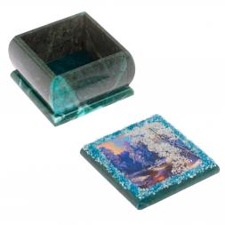 Шкатулка с иллюстрацией &amp;quot;Зимний вечер&amp;quot; змеевик 10х10х6,5 см