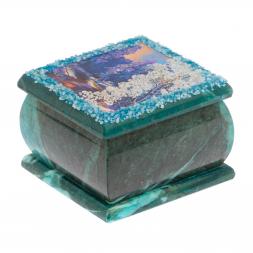 Шкатулка с иллюстрацией &amp;quot;Зимний вечер&amp;quot; змеевик 10х10х6,5 см