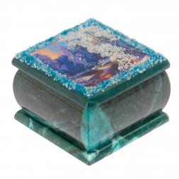 Шкатулка с иллюстрацией &amp;quot;Зимний вечер&amp;quot; змеевик 10х10х6,5 см