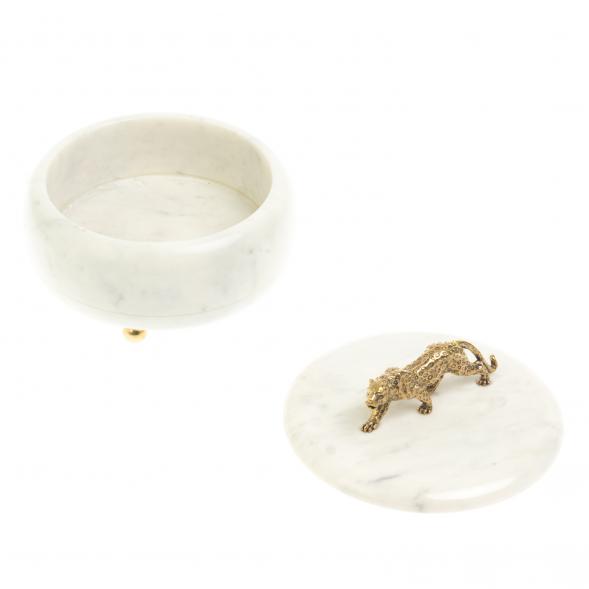 Шкатулка круглая &amp;quot;Гепард&amp;quot; из белого мрамора 15х15х12 см 127680