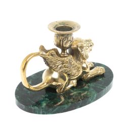 Настольный подсвечник &amp;quot;Грифон&amp;quot; из бронзы и темно-зеленого змеевика